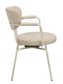 Merrick (ruokatuoli käsinojilla tumma beige kangas/beige metalli pyörivä)