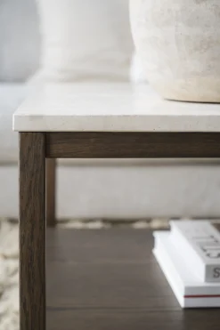 Orwel (sohvapöytä 140x60 beige travertiini/ruskea tammi)