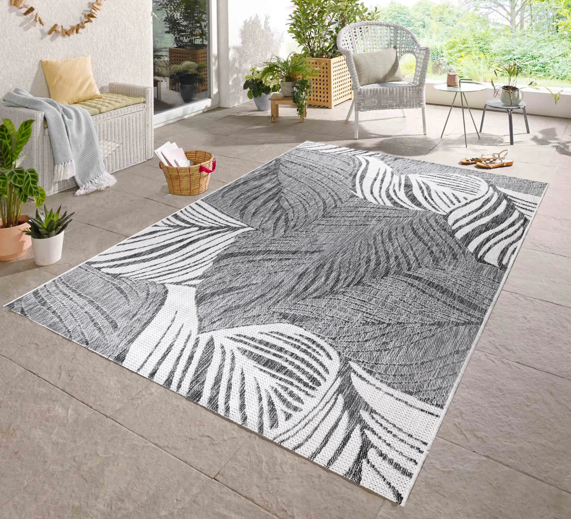 Palmera (matto 160x220 cm harmaa/valkoinen)