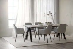 Reily (ruokatuoli käsinojilla beige kangas/musta metalli jalat)