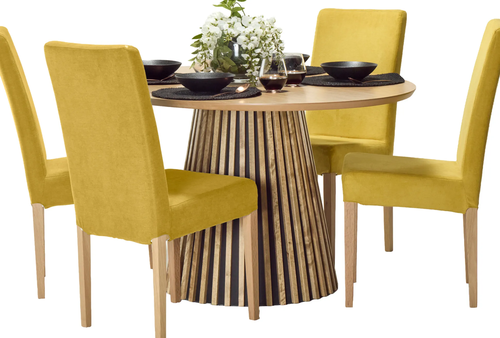 Venla (4-hengen ruokailuryhmä, hupputuoleilla, keltainen/tammi 120cm)