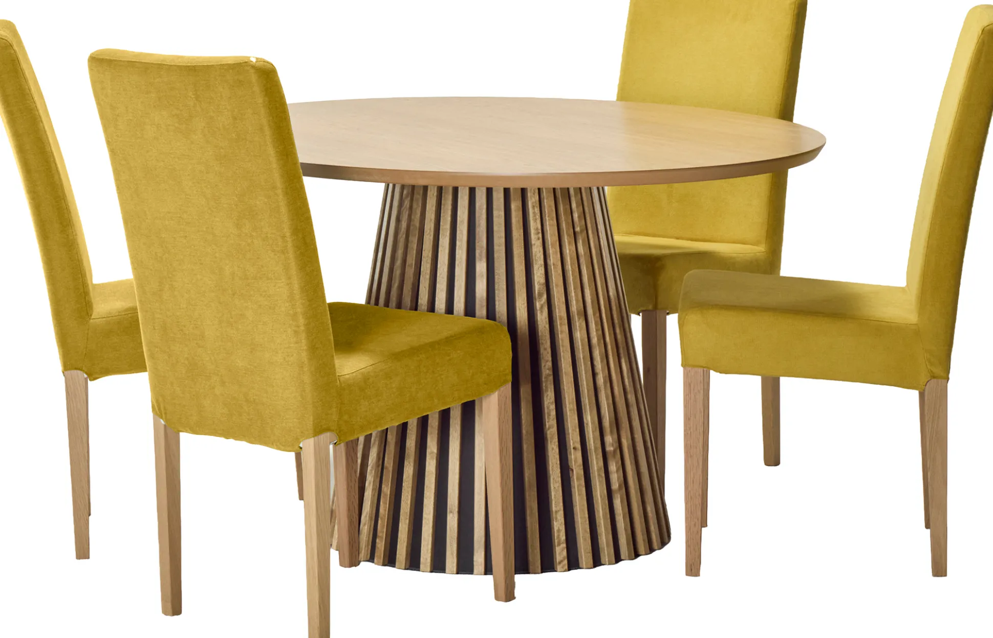 Venla (4-hengen ruokailuryhmä, hupputuoleilla, keltainen/tammi 120cm)