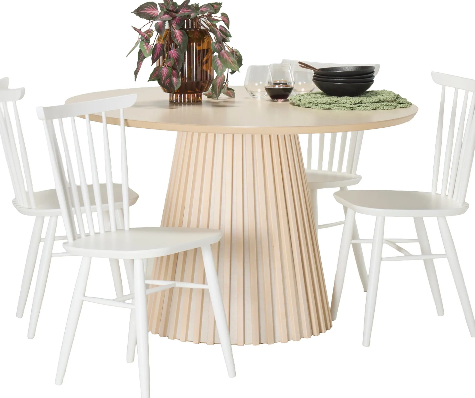 Venla (4-hengen ruokailuryhmä, pinnatuoleilla, valkoinen/valkolakattu 120cm)