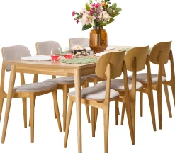 Venla & Starburst (6-hengen ruokailuryhmä, beige/tammi 180cm)