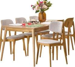 Venla & Starburst (6-hengen ruokailuryhmä, beige/tammi 180cm)